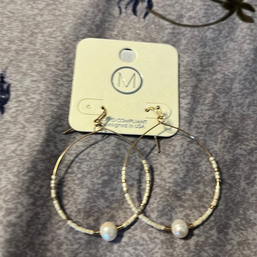 White pearl dangle earrings